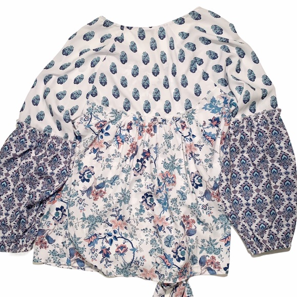 One World White Floral Tie Front Peasant Shirt NEW - Picture 9 of 9